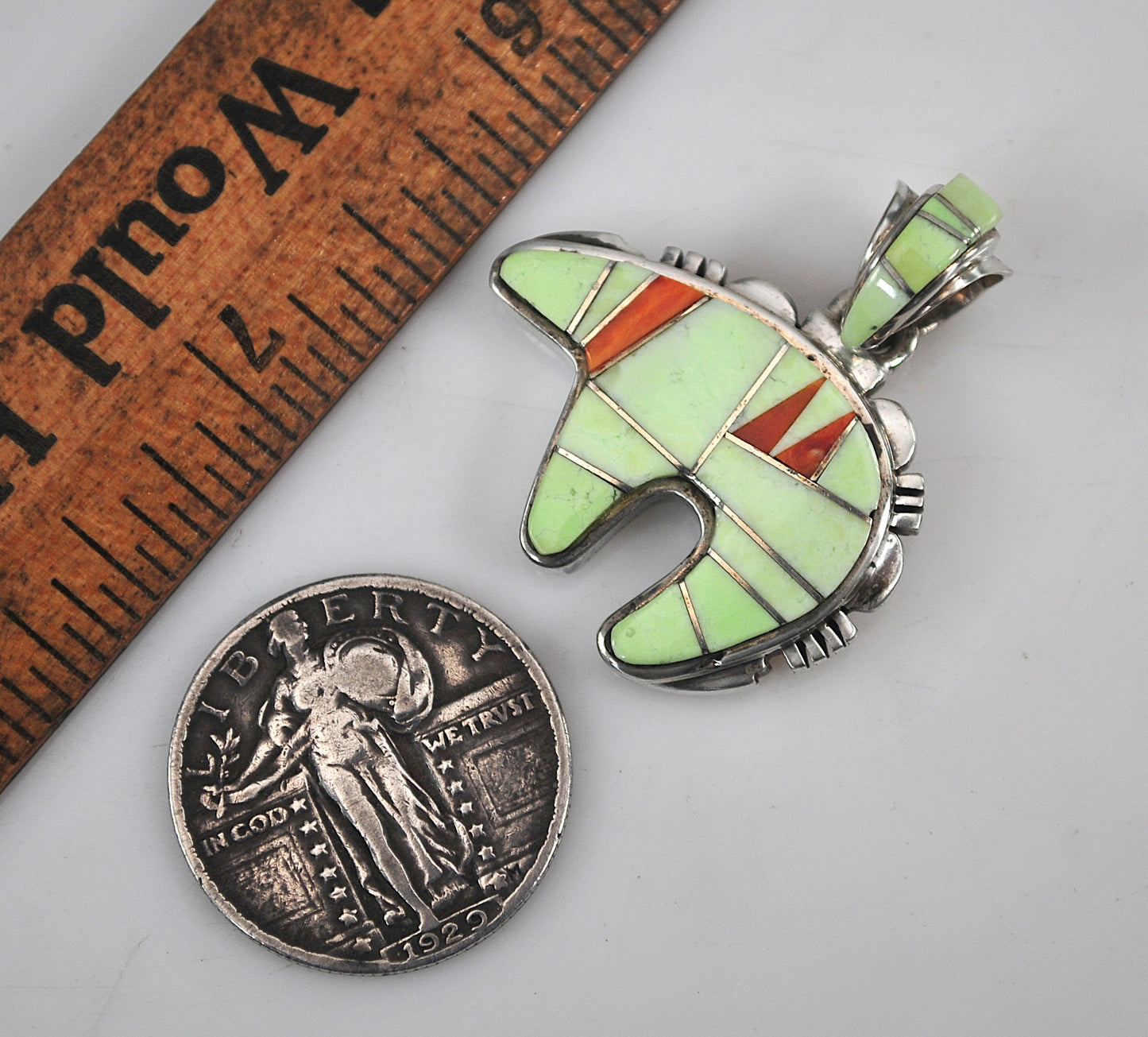 Calvin Begay Native American Sterling Silver Southwestern Inlay Bear Pendant