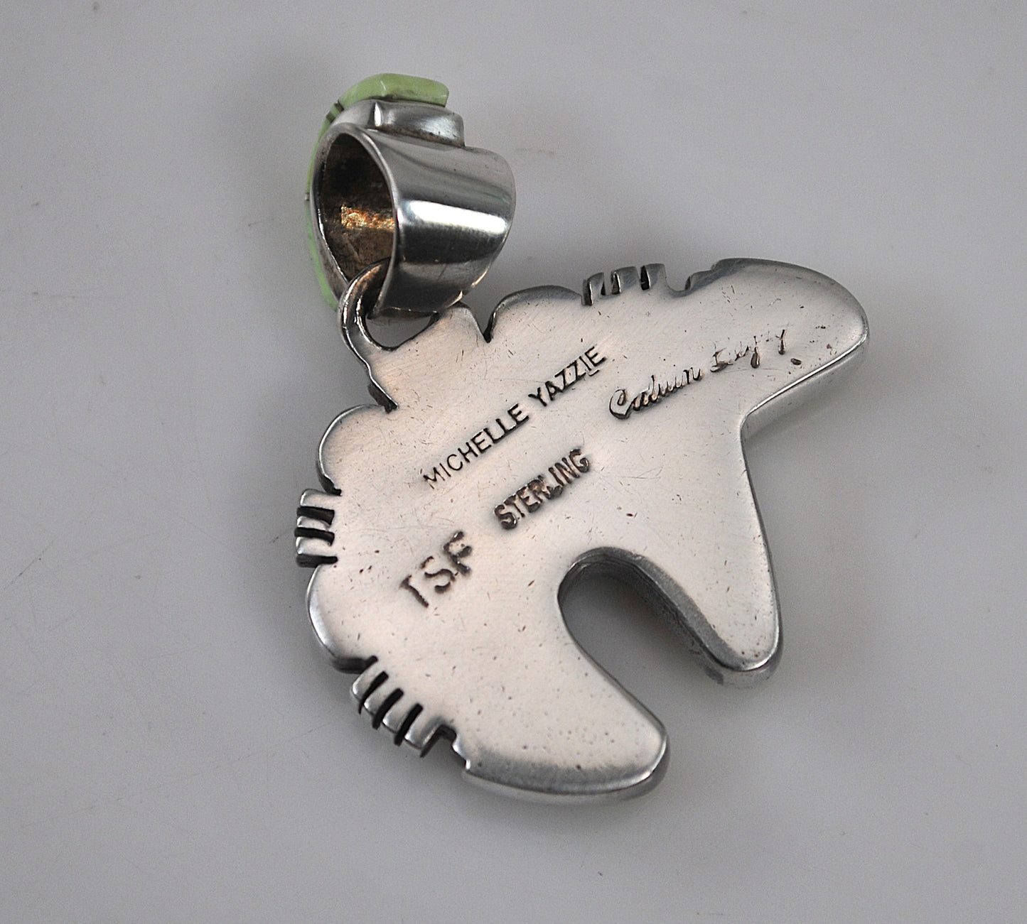 Calvin Begay Native American Sterling Silver Southwestern Inlay Bear Pendant