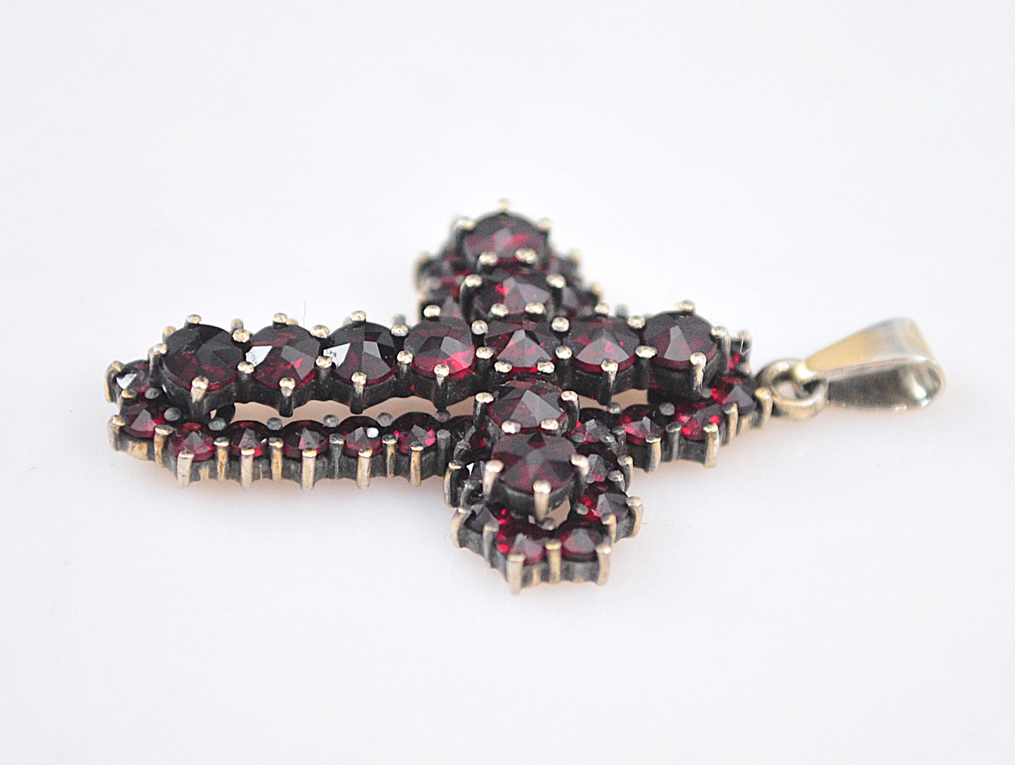 Antique Sterling Silver Bohemian Garnet Cross Pendant