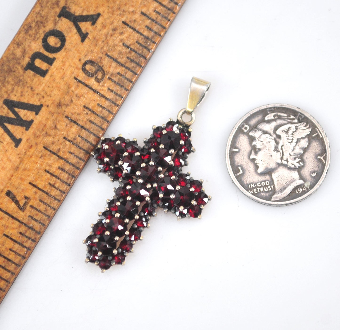 Antique Sterling Silver Bohemian Garnet Cross Pendant