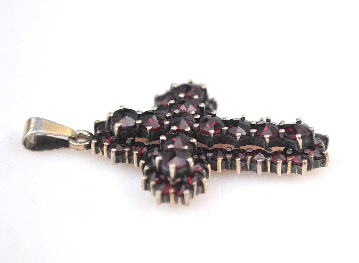Antique Sterling Silver Bohemian Garnet Cross Pendant