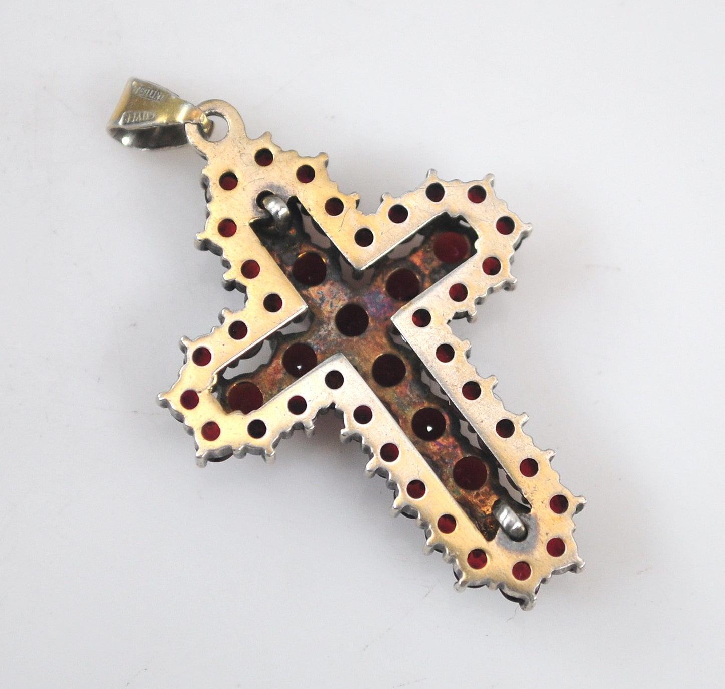 Antique Sterling Silver Bohemian Garnet Cross Pendant