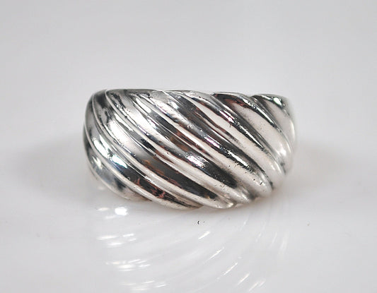 Wide Sterling Silver Ribbed Dome Ring