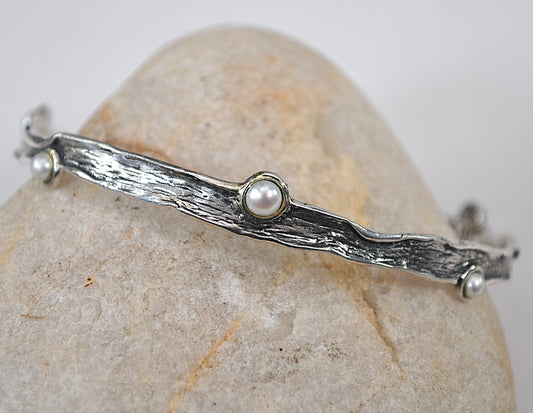 PZ 925 Sterling Silver Pearl Bangle Bracelet