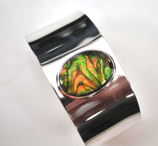 Wide 925 Mexico CII Abalone Cuff Bracelet