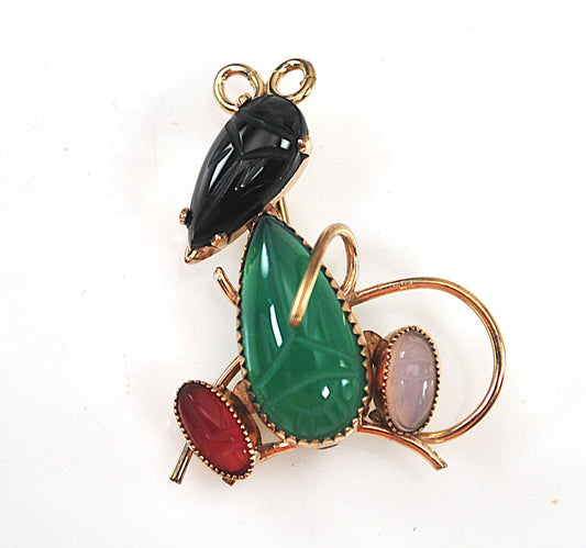 Vintage Gold Filled Carved Scarab Mouse Brooch