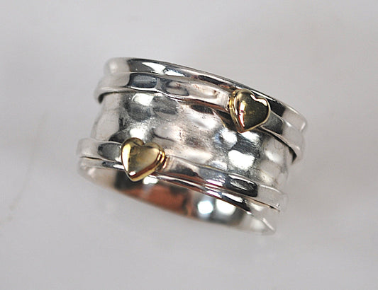 Sterling Silver Brass Heart Spinner Ring