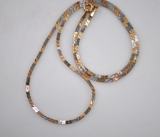 14K Gold Textured White and Yellow Gold Chain Choker Necklace