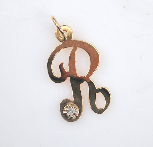 14K Gold Initial R Pendant with Diamond