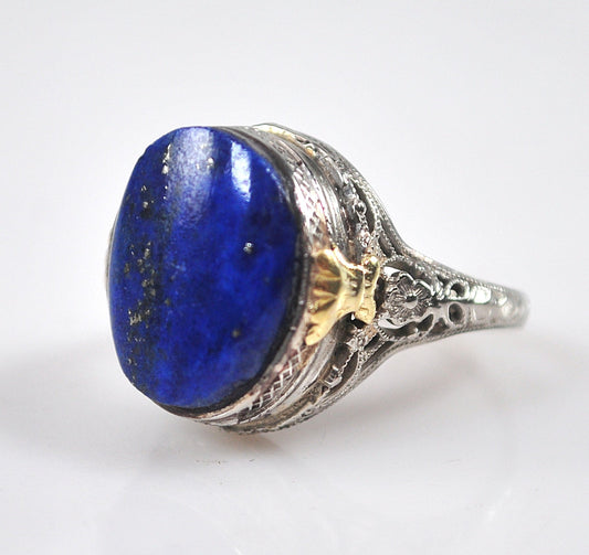 Antique 14K White Gold Lapis Ring