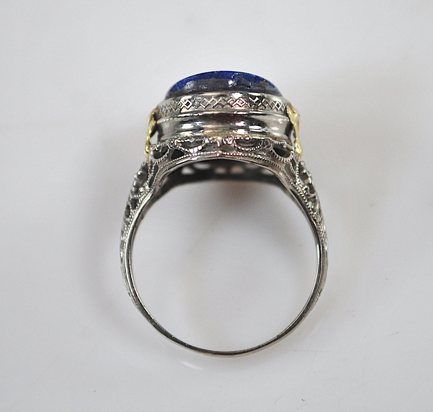 Antique 14K White Gold Lapis Ring