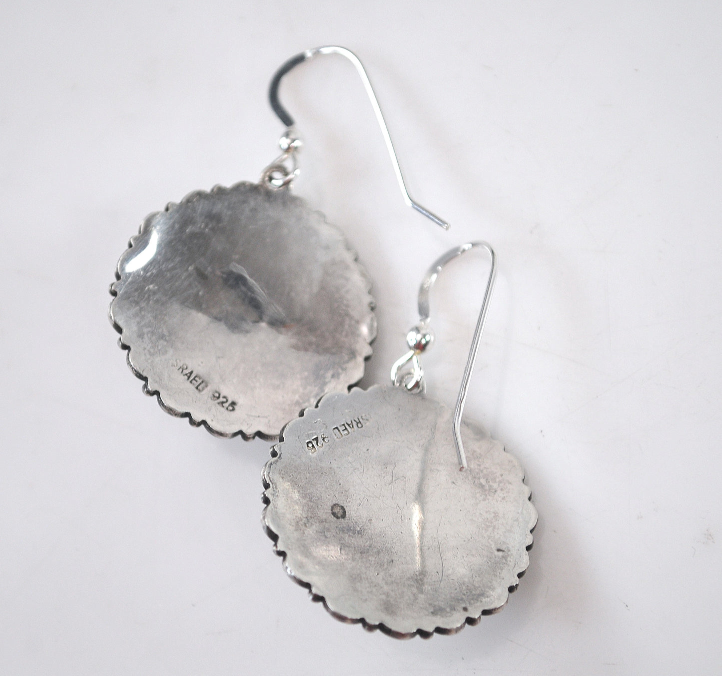Israel 925 Sterling Silver Carved Mother of Pearl Earrings