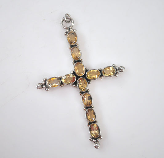 Large Sterling Silver Citrine Cross Pendant