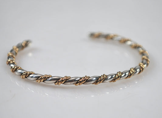 Southwestern Sterling Silver Brass Rope Twist Cuff Bracelet