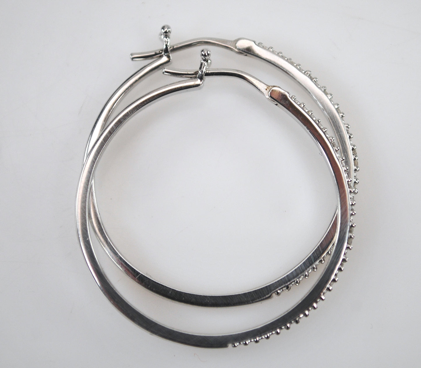 Signed Sterling Silver Genuine Diamond Hoop Earrings