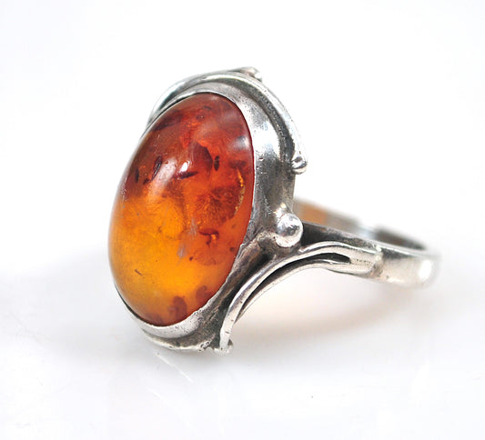 Vintage Sterling Silver Amber Ring