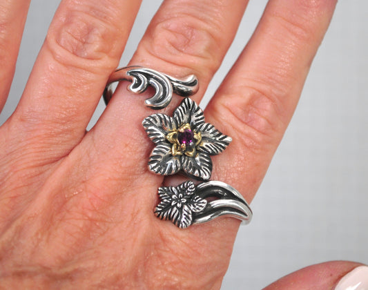 Relios Carolyn Pollack Double Finger Ring Sterling Silver