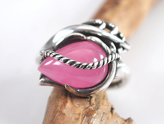 Carolyn Pollack Sterling Silver Pink Jade Rose Ring