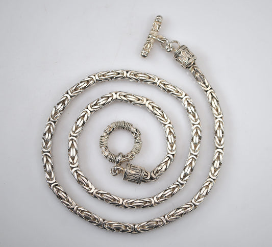 Heavy Sterling Silver Box Byzantine Chain Necklace
