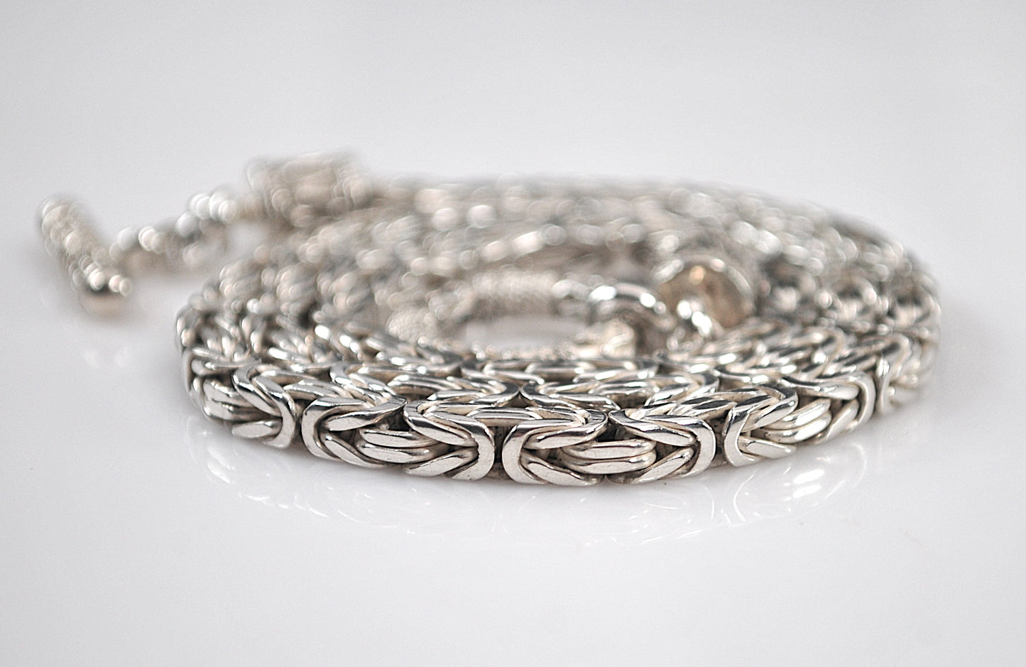 Heavy Sterling Silver Box Byzantine Chain Necklace