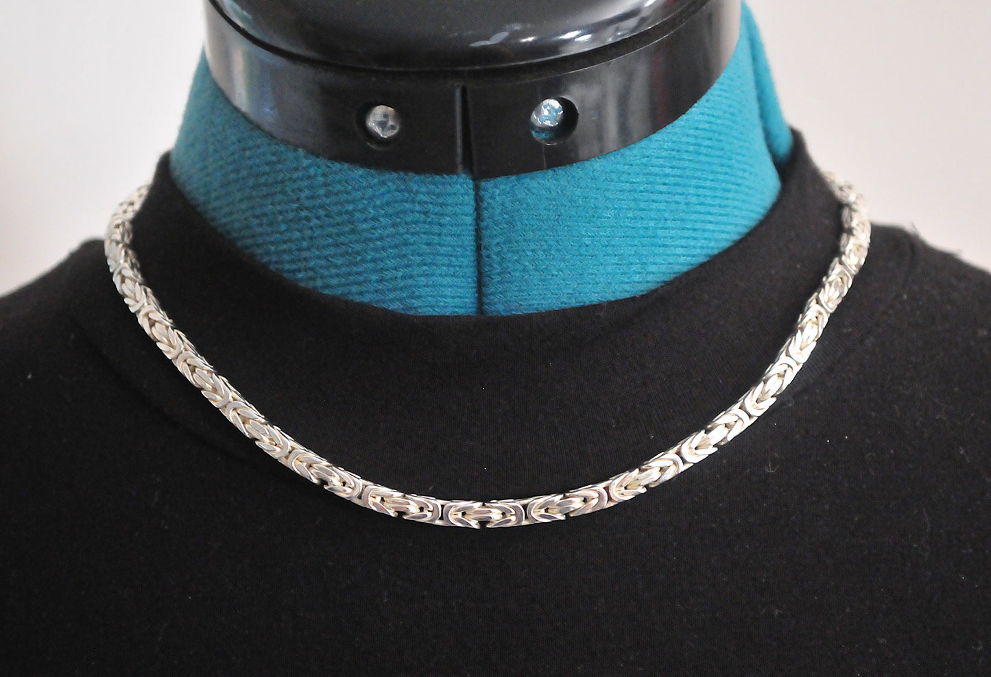 Heavy Sterling Silver Box Byzantine Chain Necklace