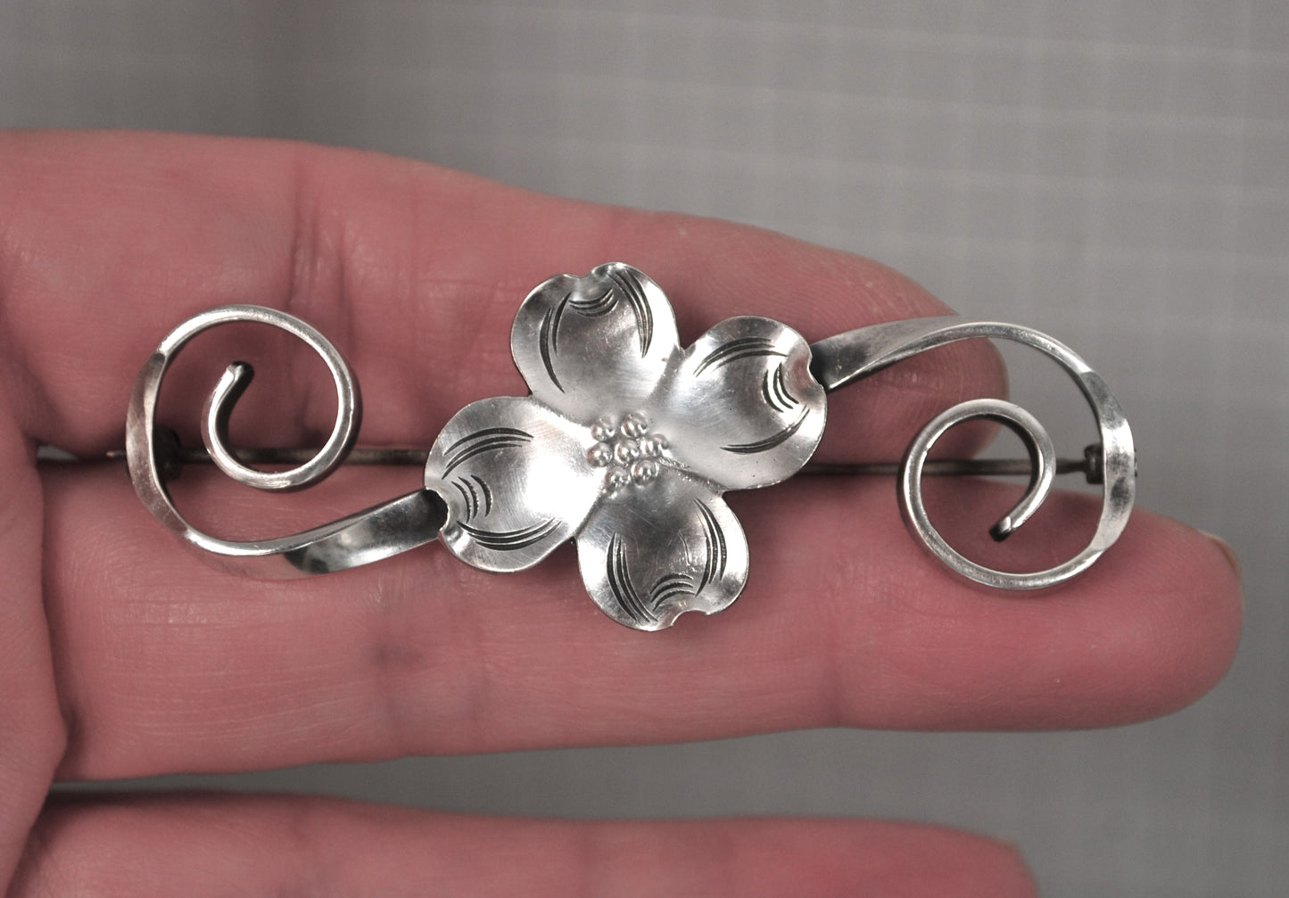 Vintage Sterling Silver Dogwood Flower Brooch