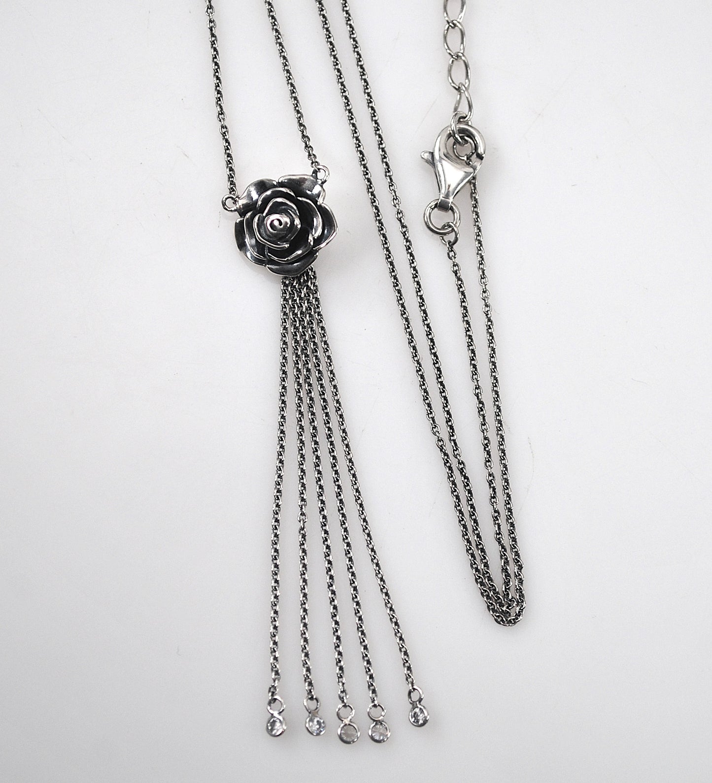 Designer Sterling Silver Rose Tassel Necklace