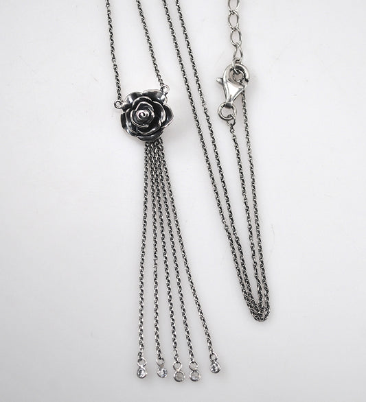 Designer Sterling Silver Rose Tassel Necklace