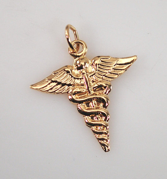 SMALL 14K Gold Caduceus Pendant