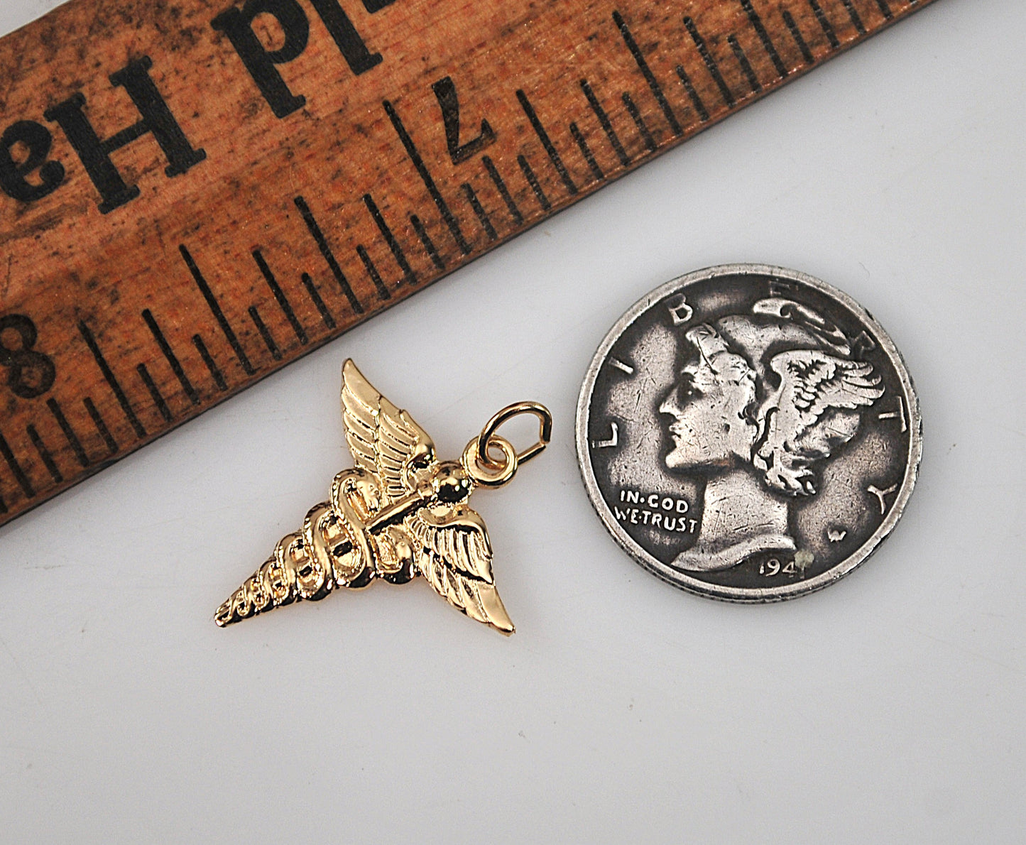 SMALL 14K Gold Caduceus Pendant