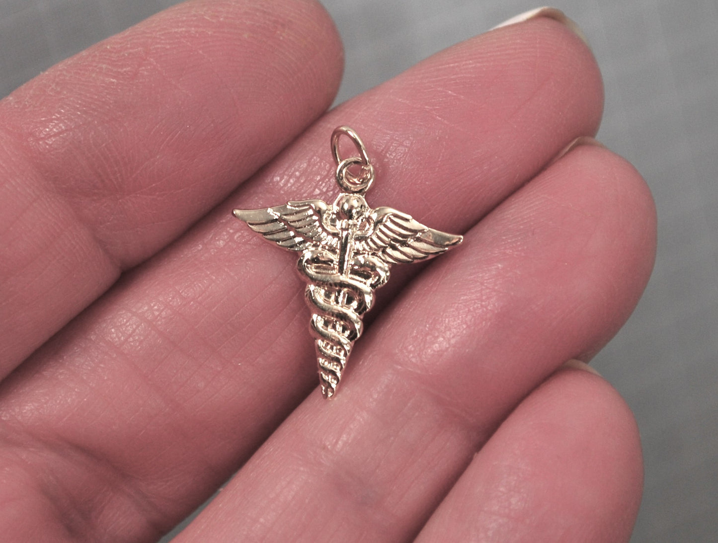SMALL 14K Gold Caduceus Pendant