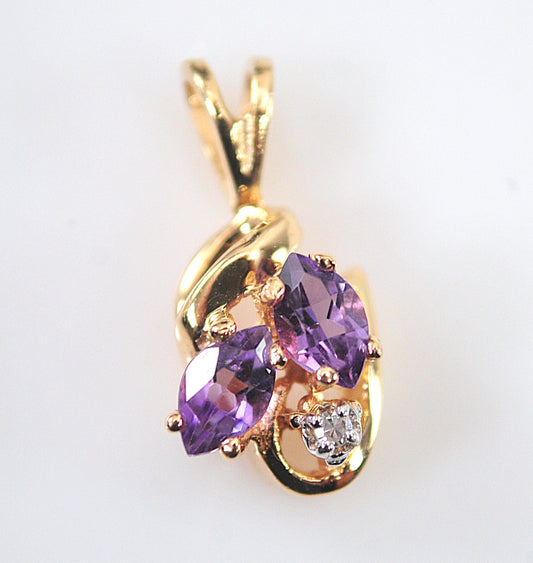 SMALL 14K Gold Amethyst Diamond Pendant