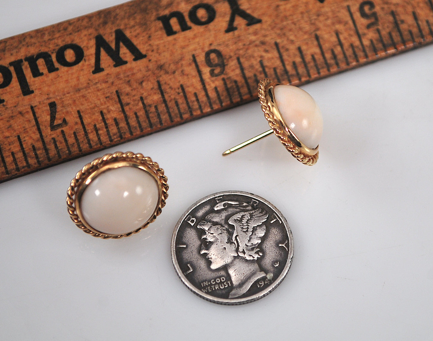 Signed 14K Gold Angel Skin Stud Earrings