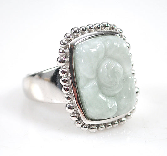 Carved Jade Sterling Silver Signed Ring