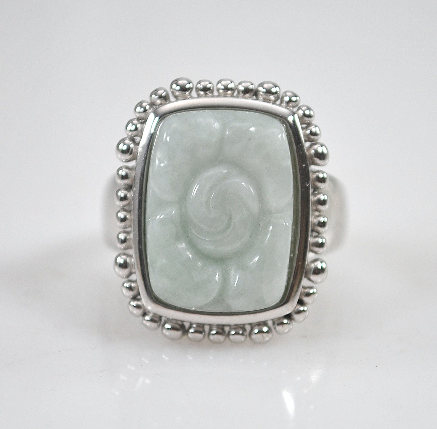 Carved Jade Sterling Silver Signed Ring