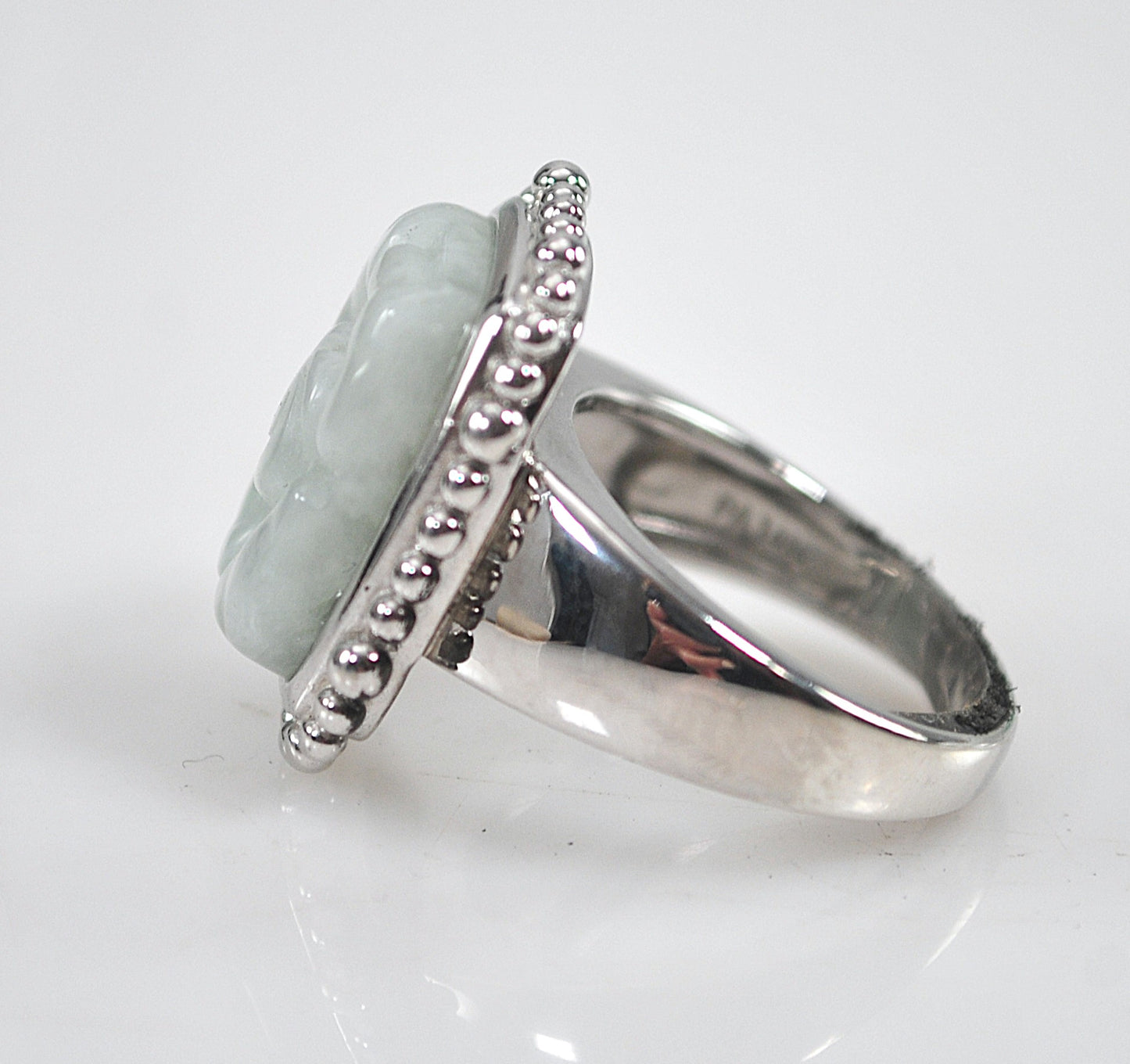 Carved Jade Sterling Silver Signed Ring
