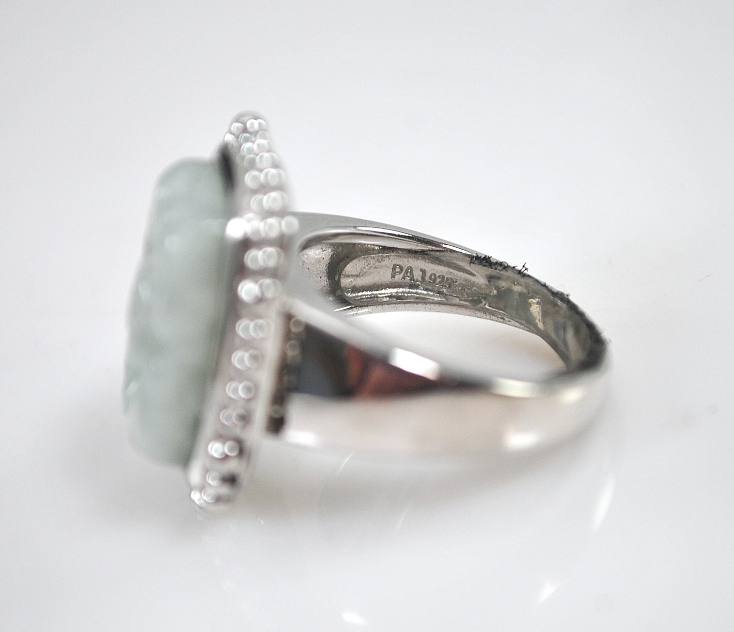 Carved Jade Sterling Silver Signed Ring