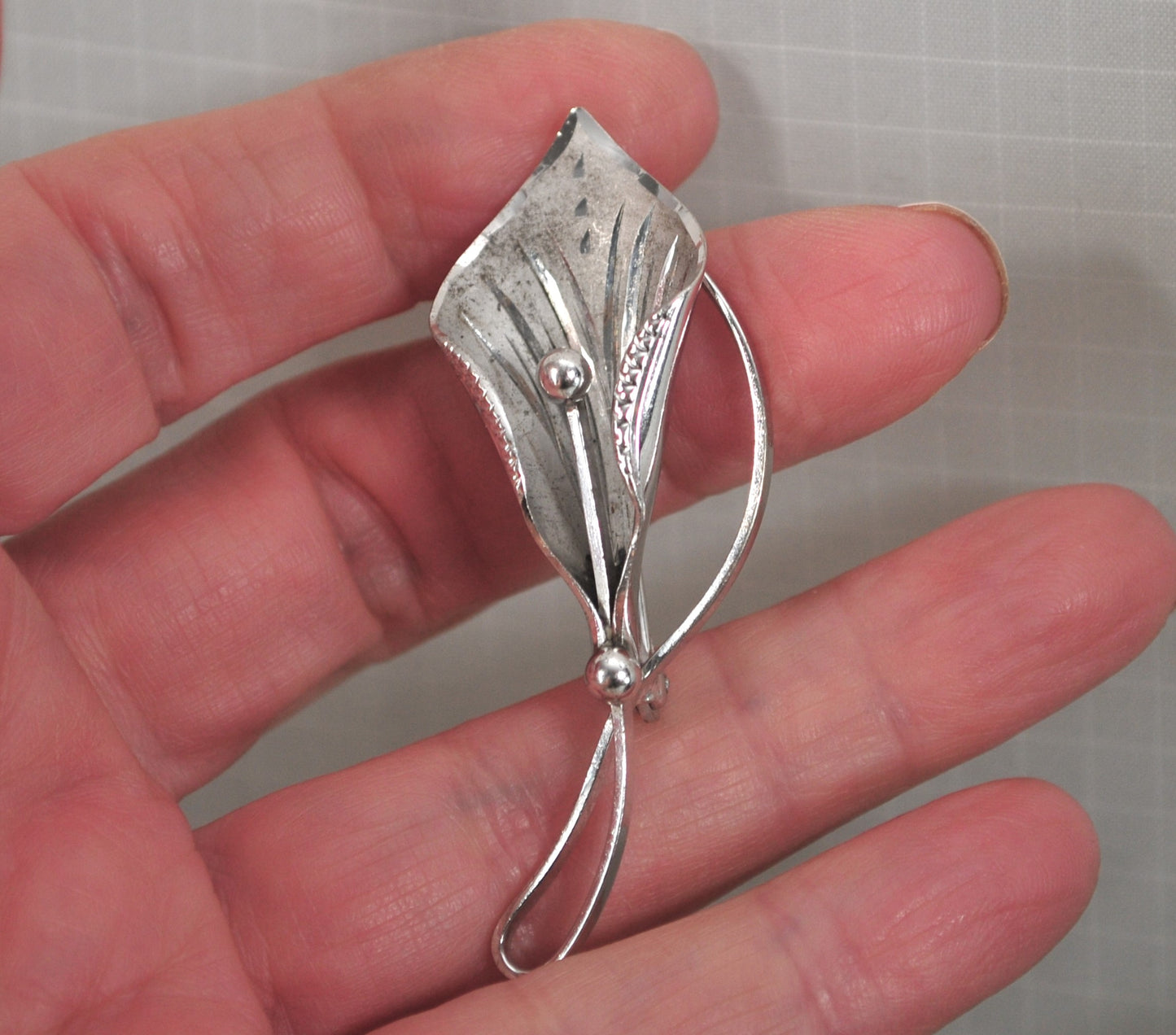 Vintage Signed Sterling Silver Calla Lily Brooch