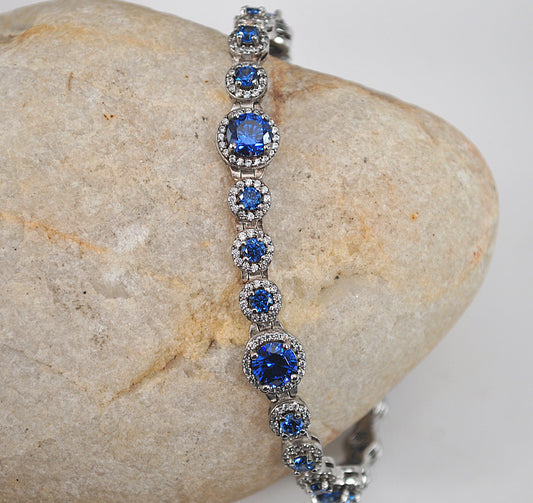 Blue Sterling Silver CZ Tennis Bracelet