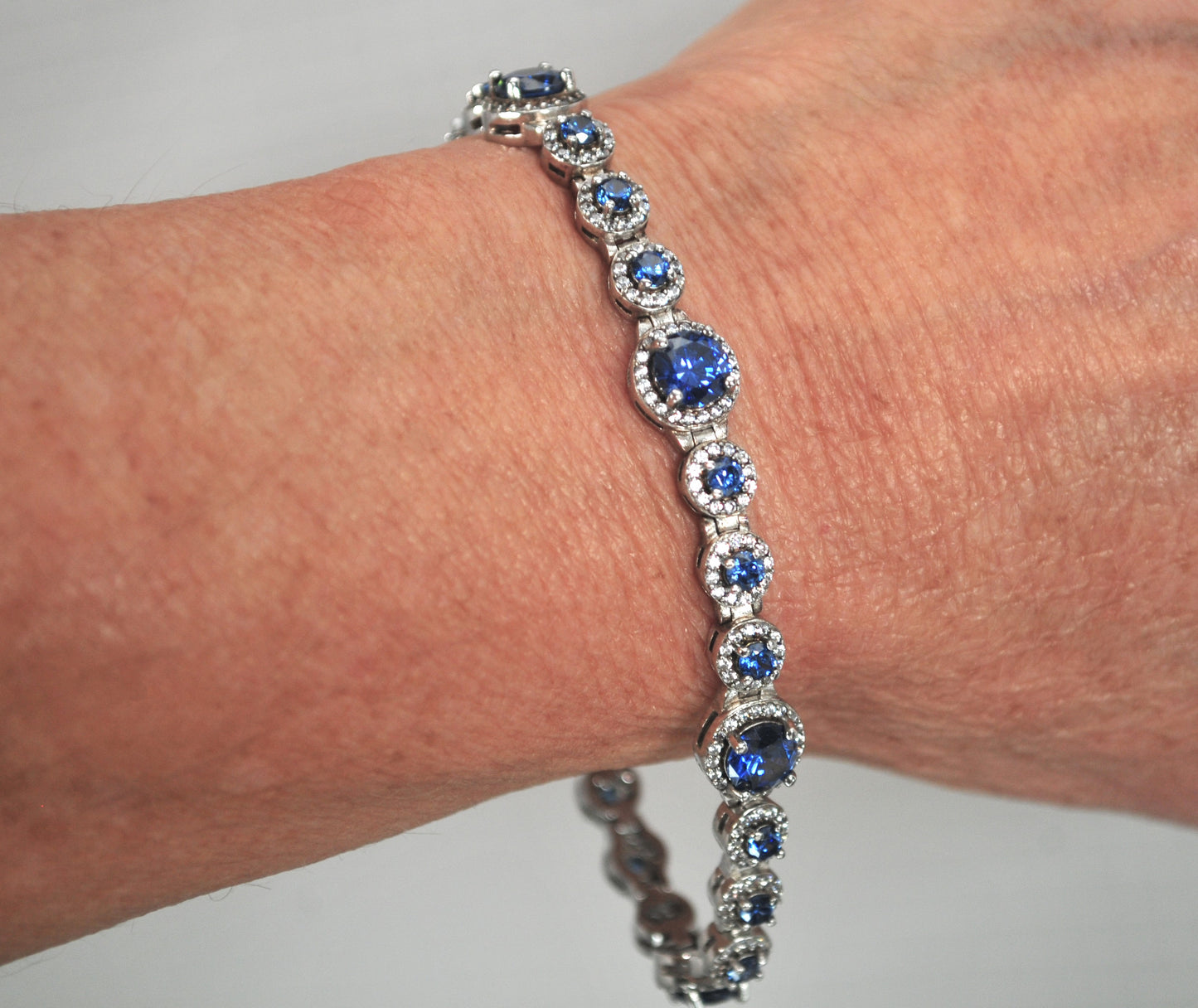 Blue Sterling Silver CZ Tennis Bracelet