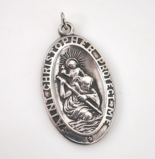 Vintage Sterling Silver Saint Christopher Medal Pendant