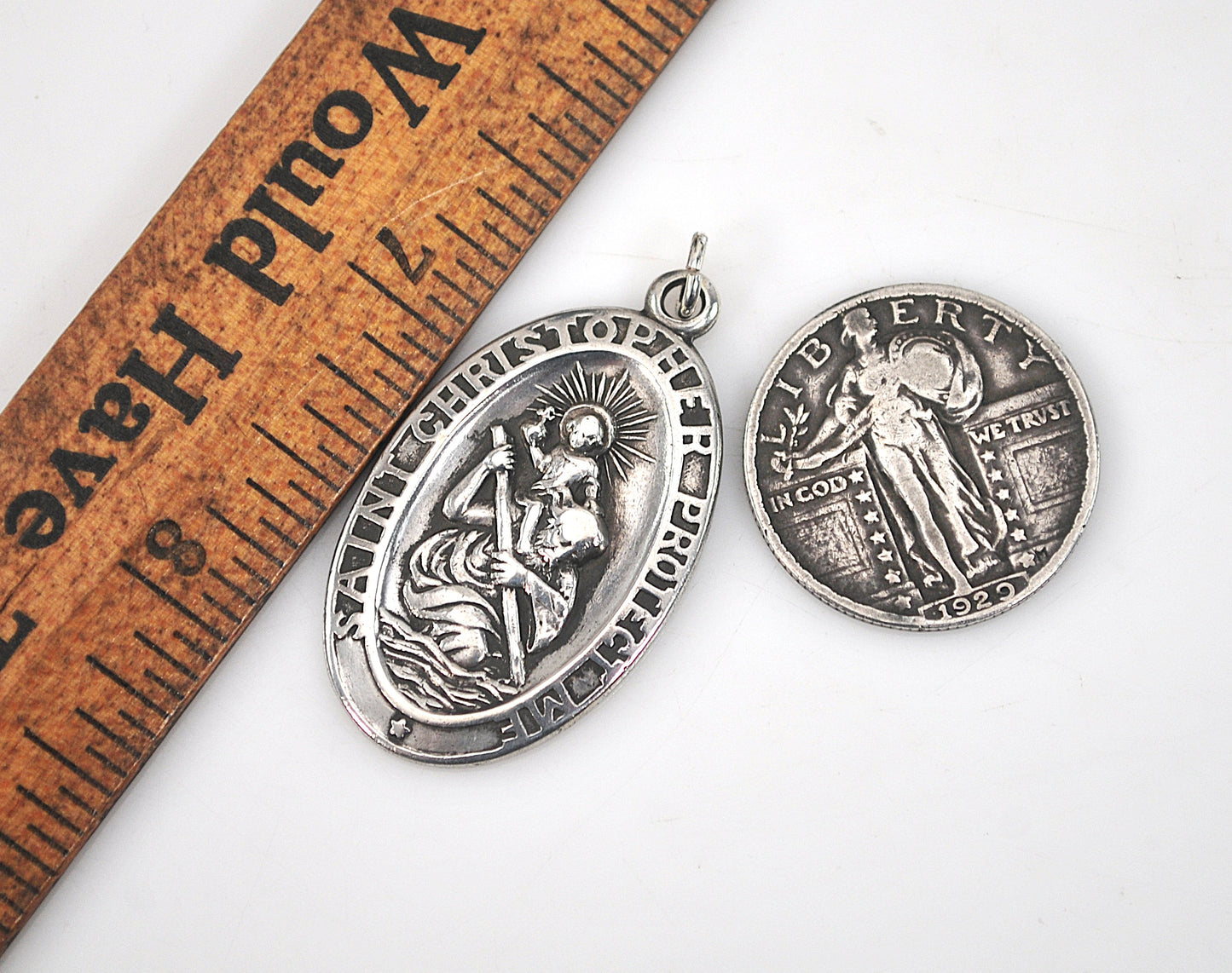 Vintage Sterling Silver Saint Christopher Medal Pendant