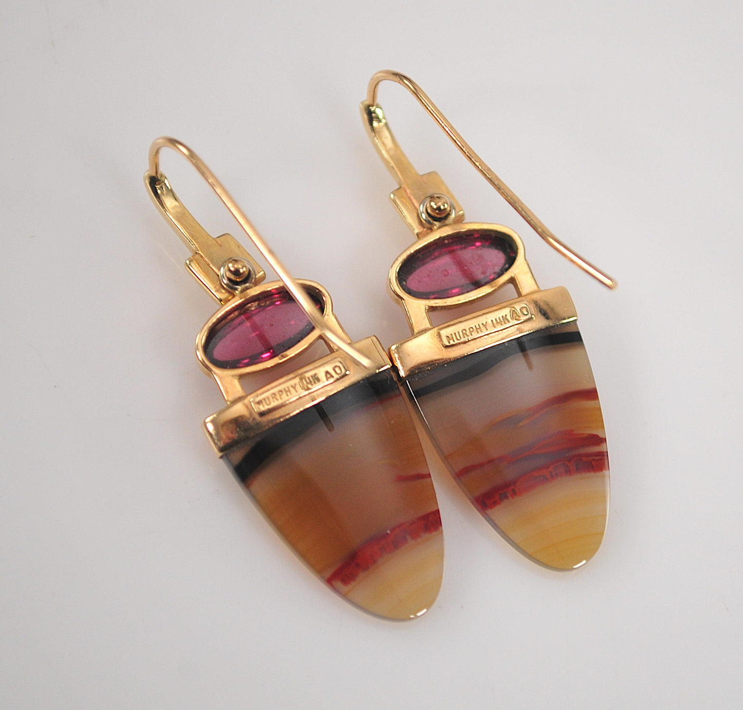 Patrick Murphy 14K Gold Amethyst Agate Earrings