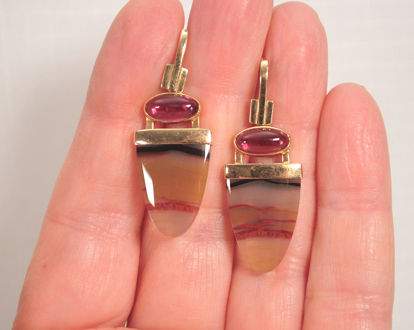 Patrick Murphy 14K Gold Amethyst Agate Earrings
