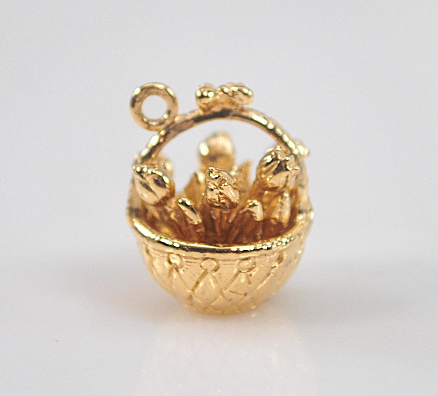 SMALL Signed 14K Tulip Basket Charm or Pendant
