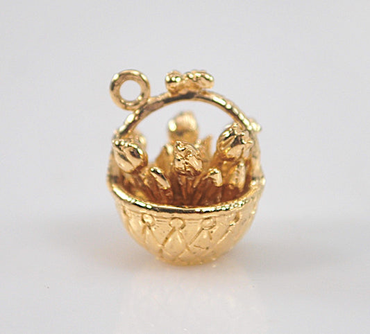 SMALL Signed 14K Tulip Basket Charm or Pendant
