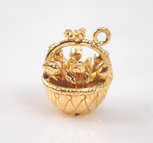 SMALL Signed 14K Tulip Basket Charm or Pendant