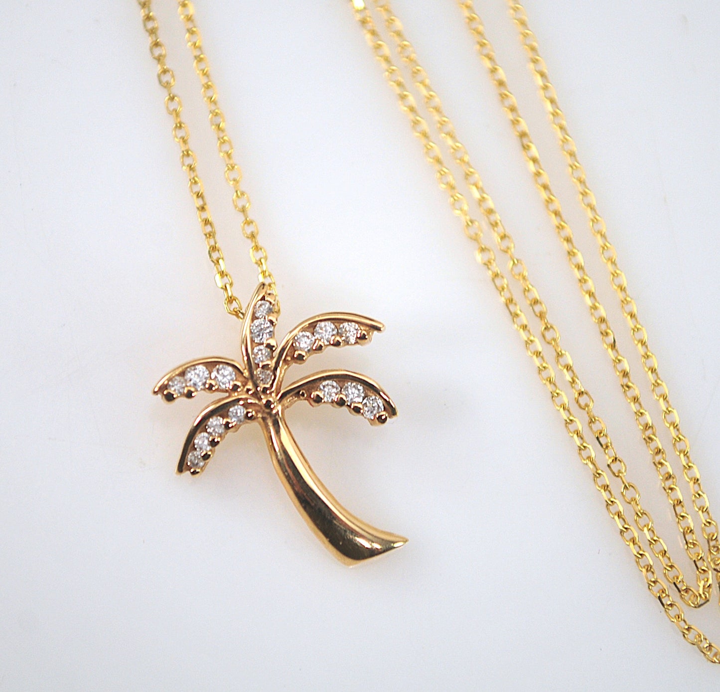 14K Gold Diamond Palm Tree Necklace