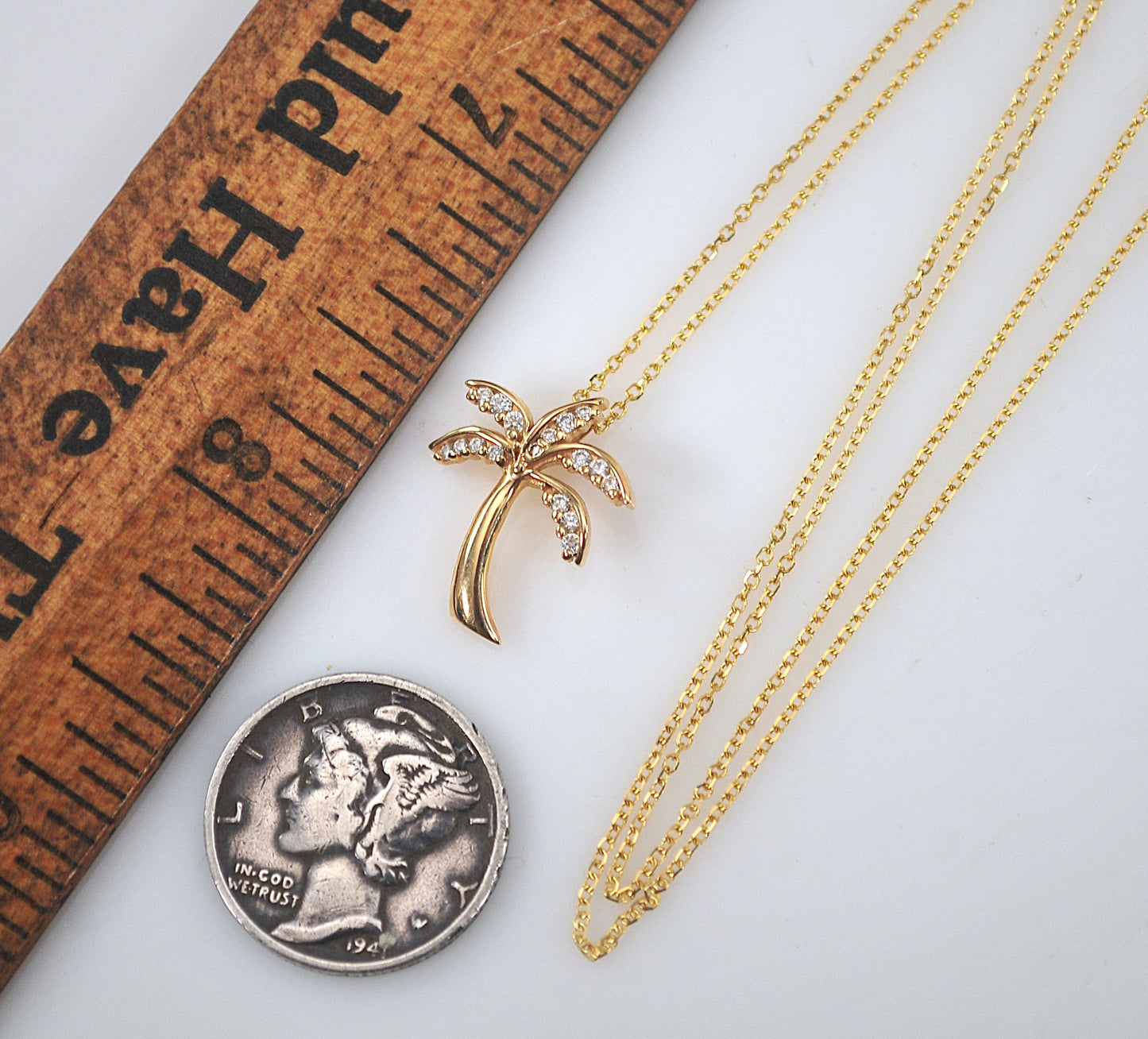 14K Gold Diamond Palm Tree Necklace