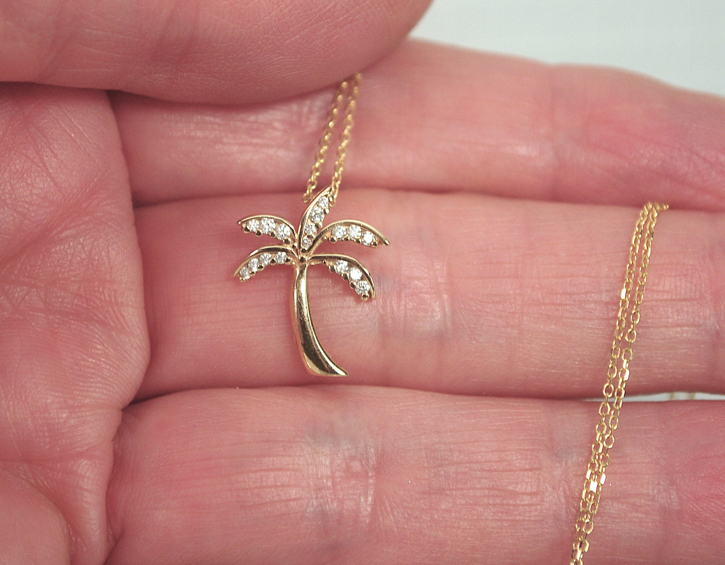 14K Gold Diamond Palm Tree Necklace